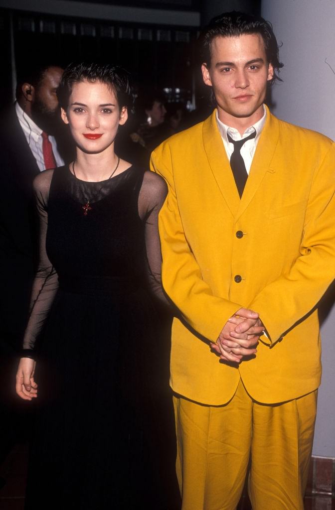 Johnny Depp with Winona Ryder at the Premiere of 'Cry Baby', 1990