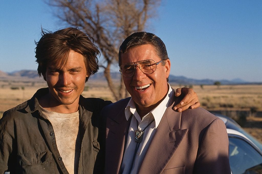 Johnny Depp and Jerry Lewis on the set of Arizona Dream, 1991