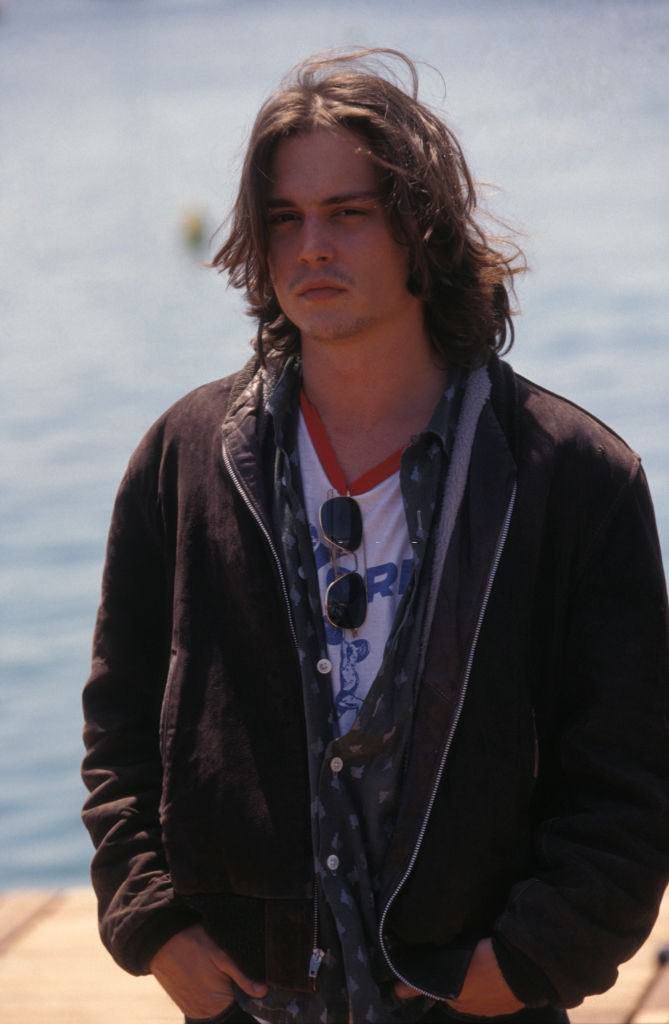 Johnny Depp on the beach, 1992