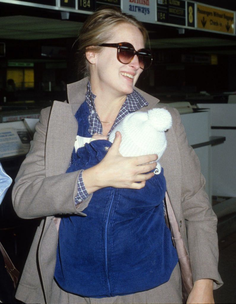 Meryl Streep with her baby son Henry, 1980