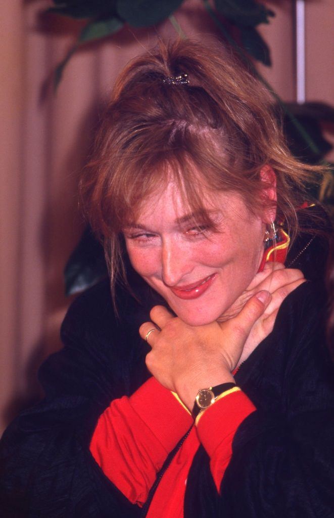 Meryl Streep at a press conference to speak about her film Evil Angels