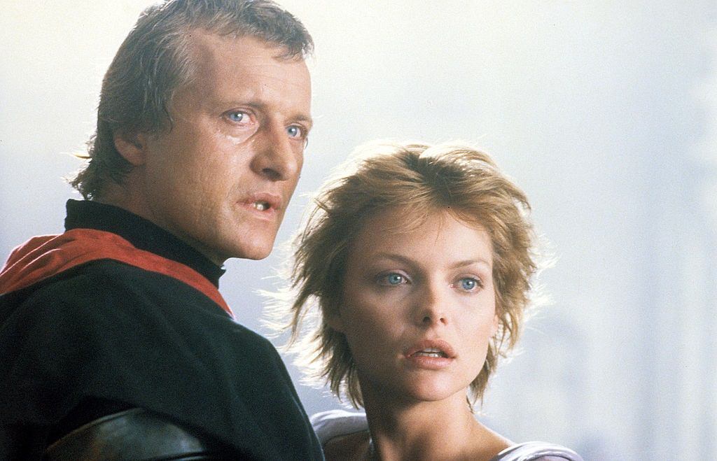 Michelle Pfeiffer with Rutger Hauer in a scene from the film 'Ladyhawke', 1985