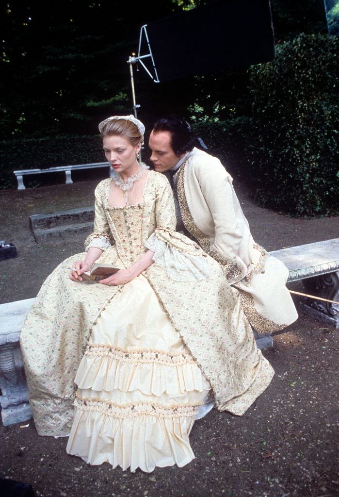 Michelle Pfeiffer with John Malkovich in a scene from the film 'Dangerous Liaisons', 1988