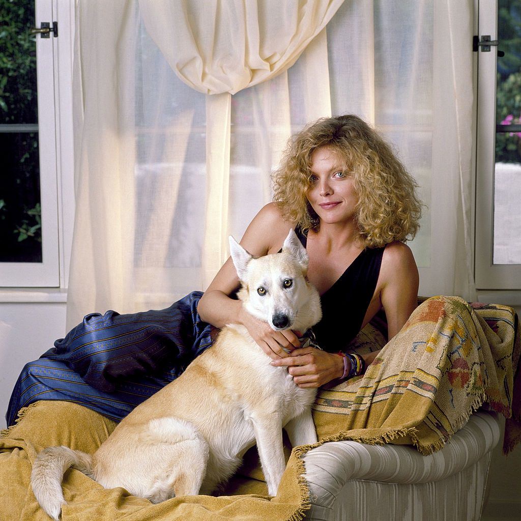 Michelle Pfeiffer with her dog, 1990
