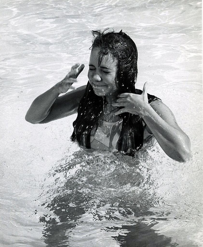Sally Field in a pool, 1968