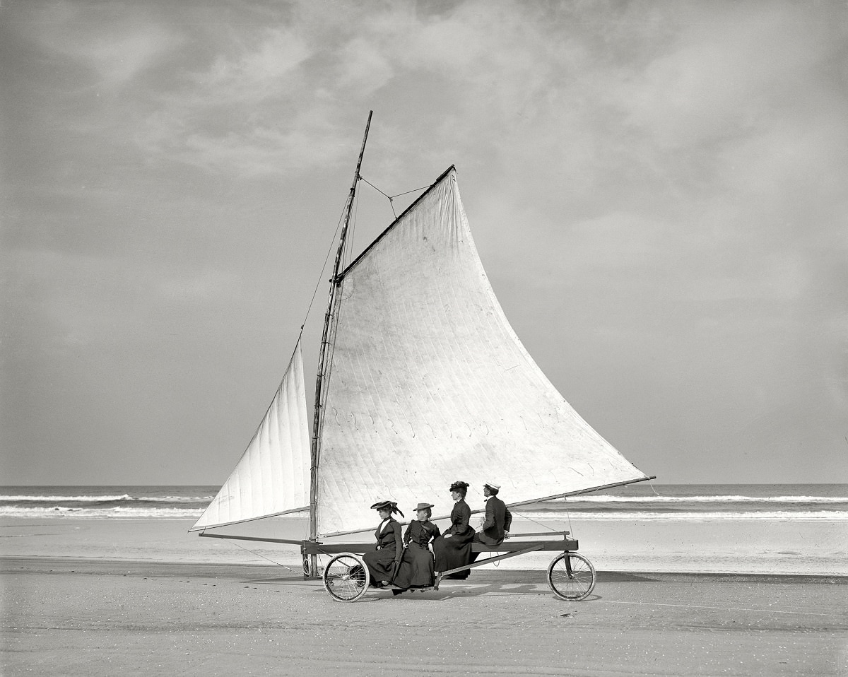 Sailing on the beach. Ormond, Florida, 1899