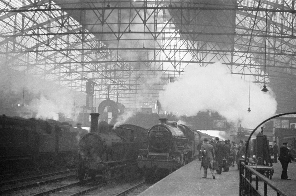 Locomotives and trains of the London Midland Service seen here at Birmingham, 1939.