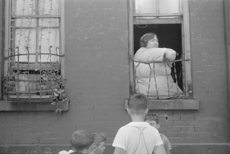 Children on East Sixty-first Street, probably between First and Second Avenues