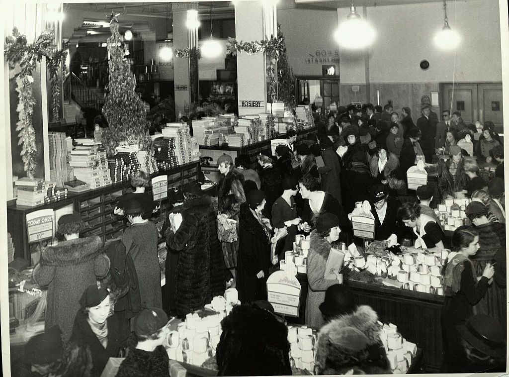 Shoppers in a New York City department store, 1930s.
