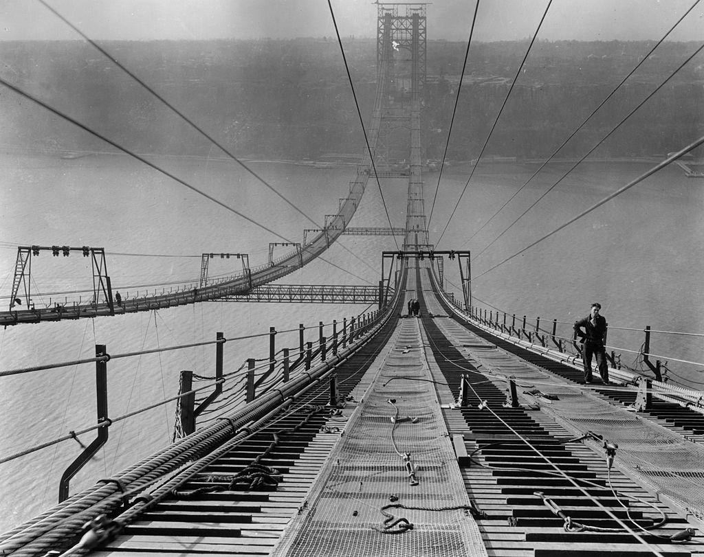 George Washington Bridge during its construction, New York City.