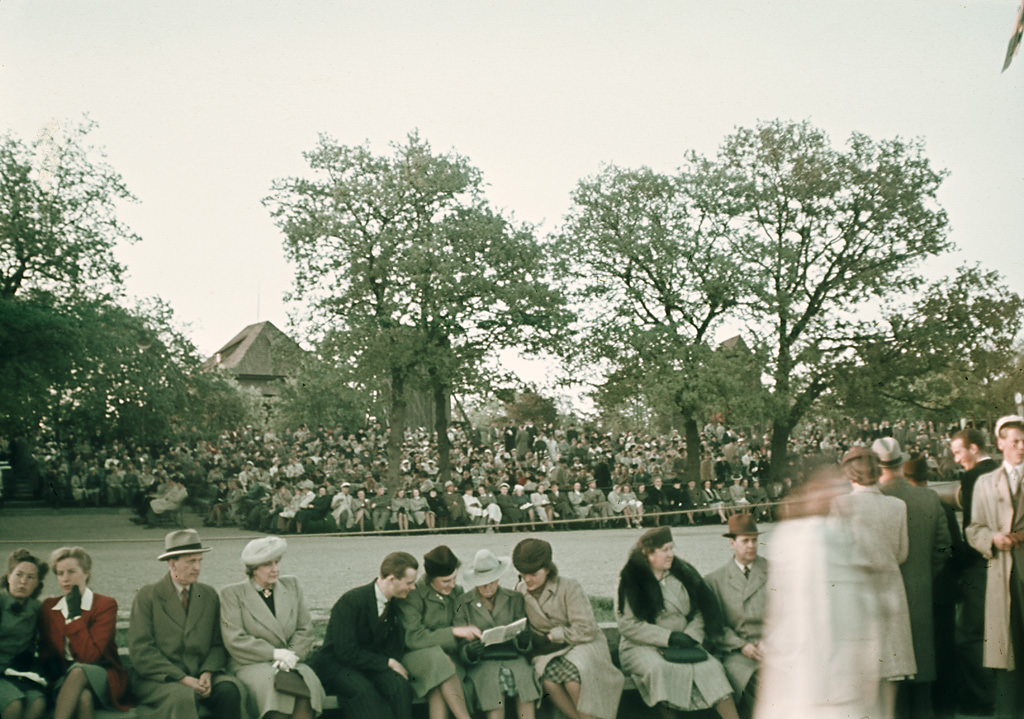 People at Skansen open air museum at Djurgården in central Stockholm, 1943