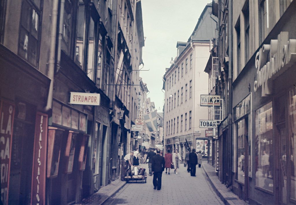 Västerlånggatan street in the Old Town in Stockholm, 1944