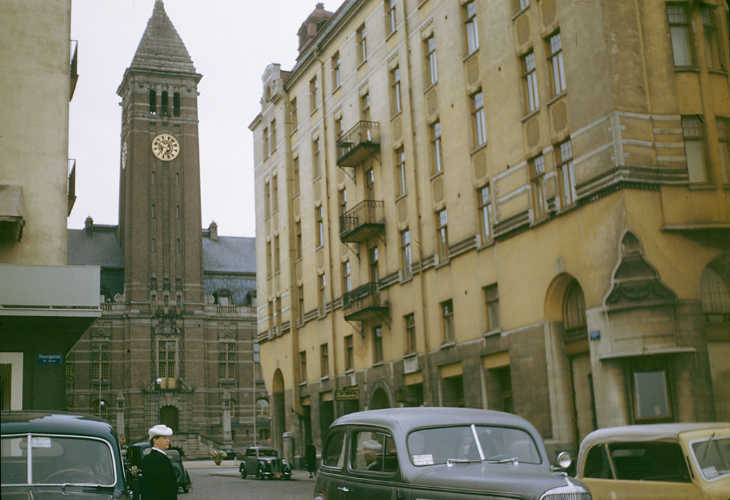 The Town Hall and the Grand Hotel at Tyska torget (the German Square) in Norrköping, 1947