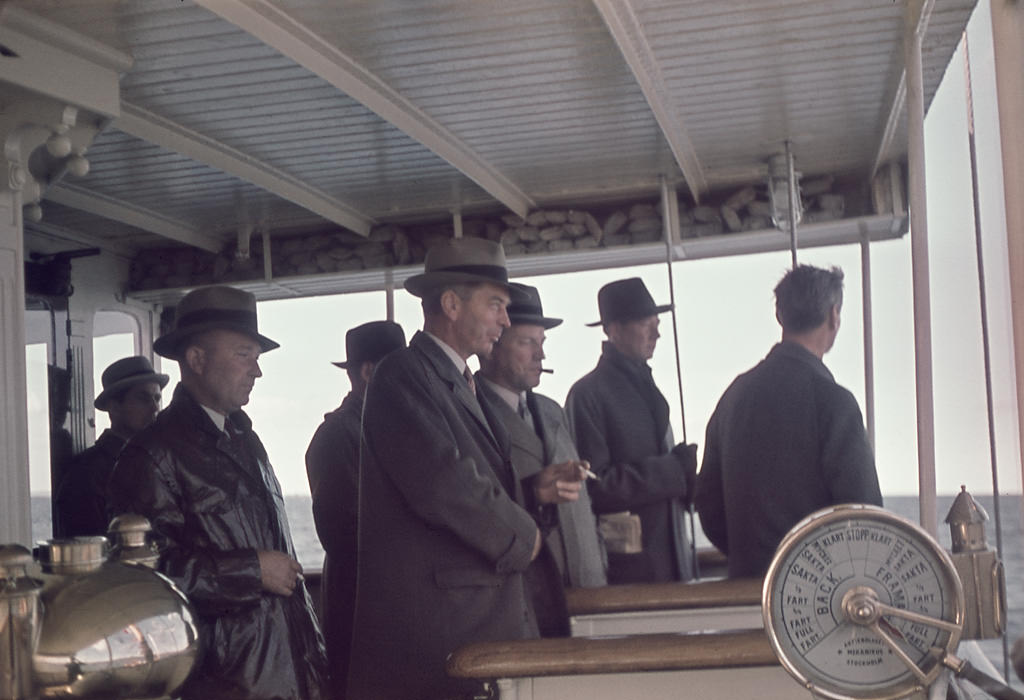 Men on a steamer, Lake Vättern, Småland, Sweden, 1945