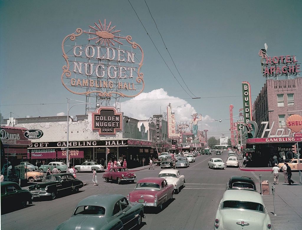 View west along Fremont Street near the intersection of South 2nd, Las Vegas, 1953