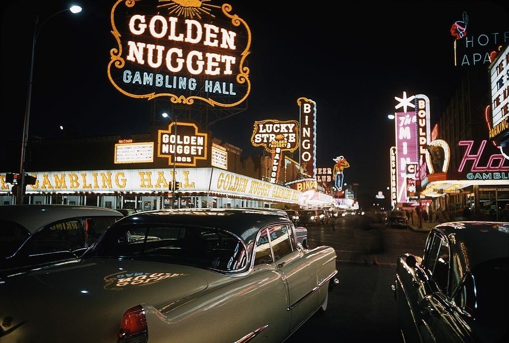 A view of Downtown Las Vegas from freemont Street in 1958 in Las Vegas