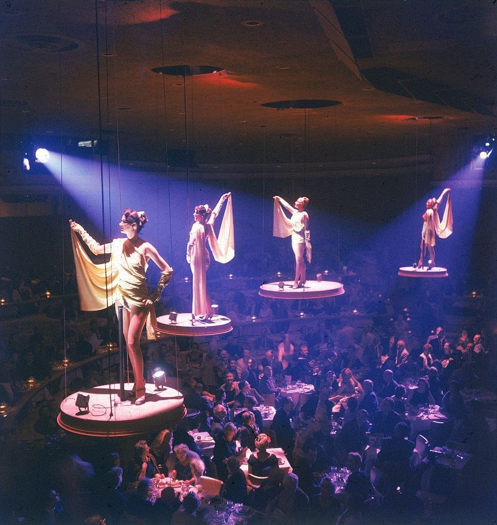 The Bluebell Girls, performing above the audience at the Stardust Hotel, Las Vegas, 1958