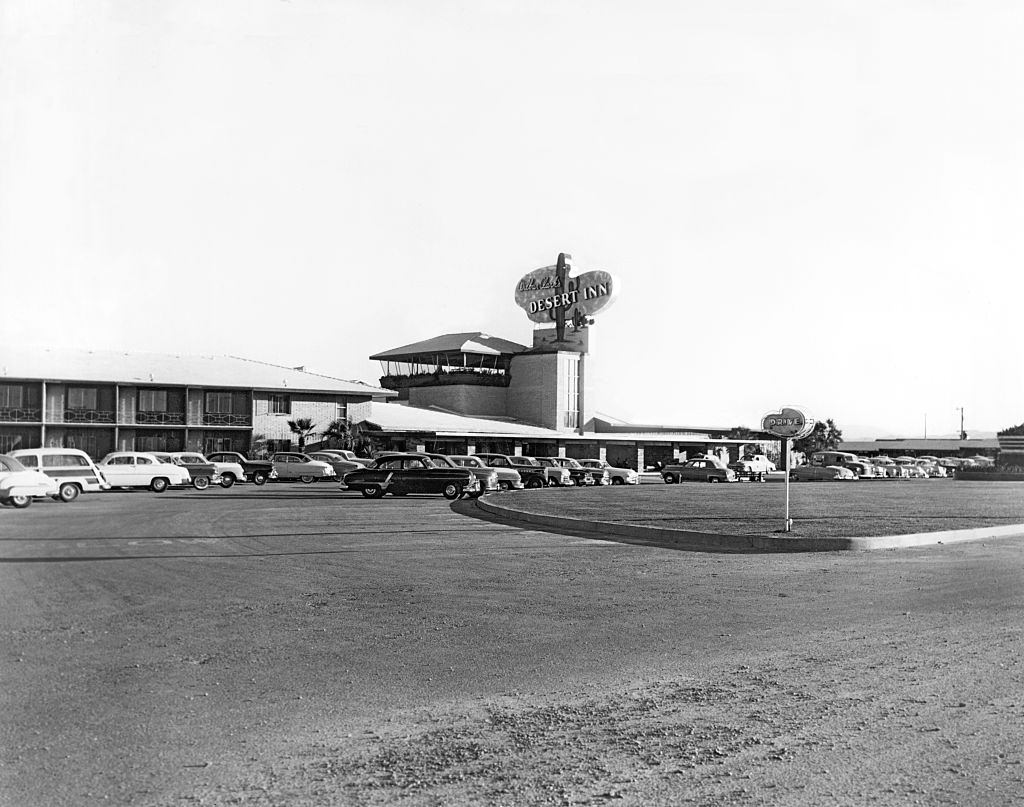 Wilbur Clark's Desert Inn viewed from the parking lot, Las Vegas, 1952.