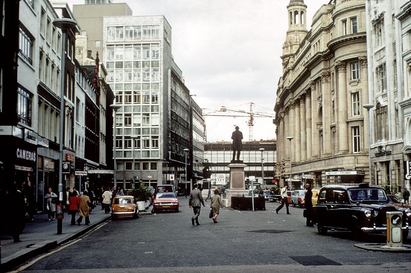 View of St Ann’s Square, from the church towards St Mary’s Gate in 1976.