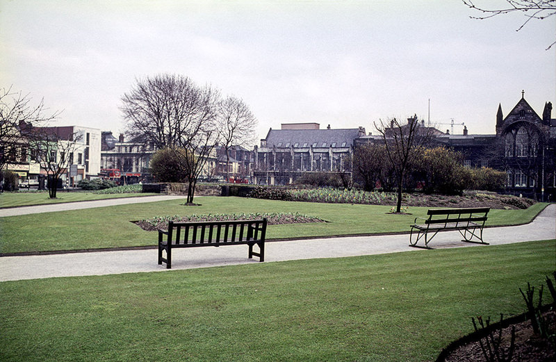 Grosvenor Square (All Saints Park), looking east towards Oxford Road, about 1970.