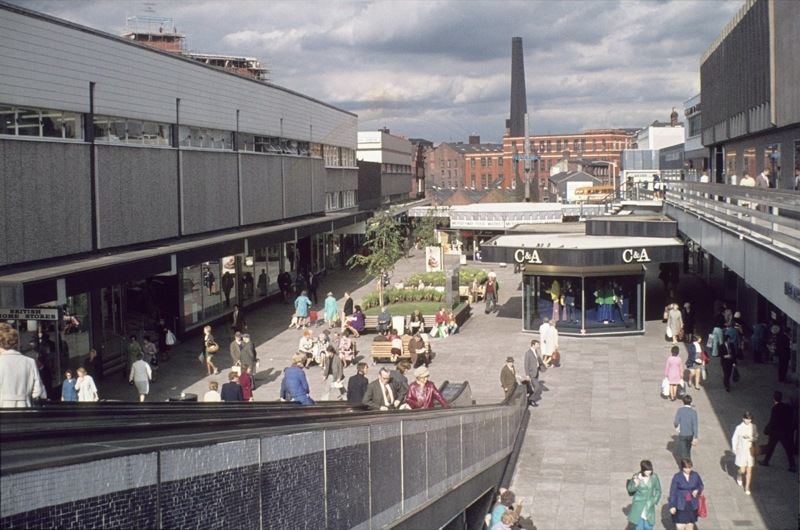 The Merseyway shopping precinct, Stockport, 1973