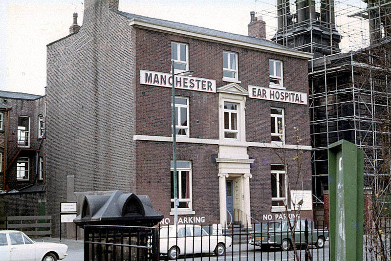 The Manchester Ear Hospital on Lower Ormond Street, photographed in 1972-3, shortly before being transferrred to Manchester Royal Infirmary