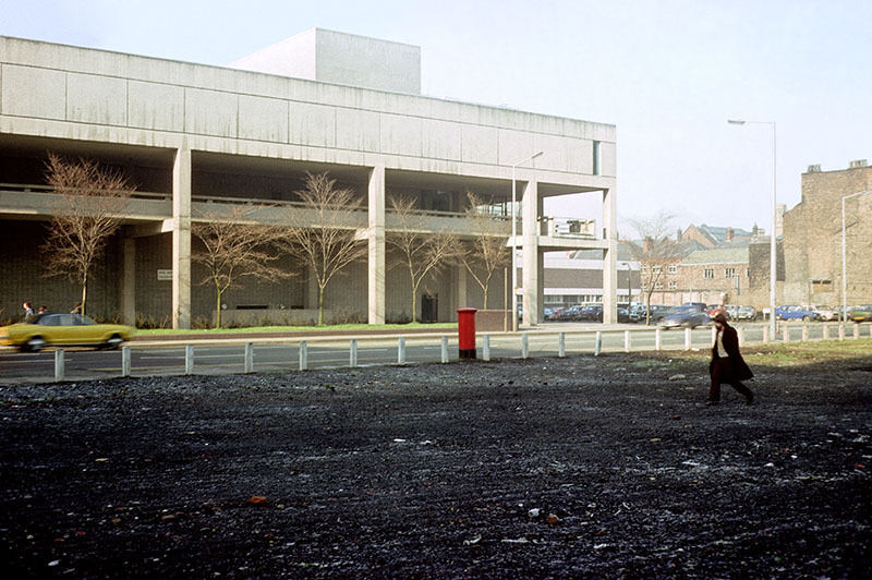 View up Oxford Road towards the city centre from the tower of the University of Manchester’s Mathematics Building in 1972