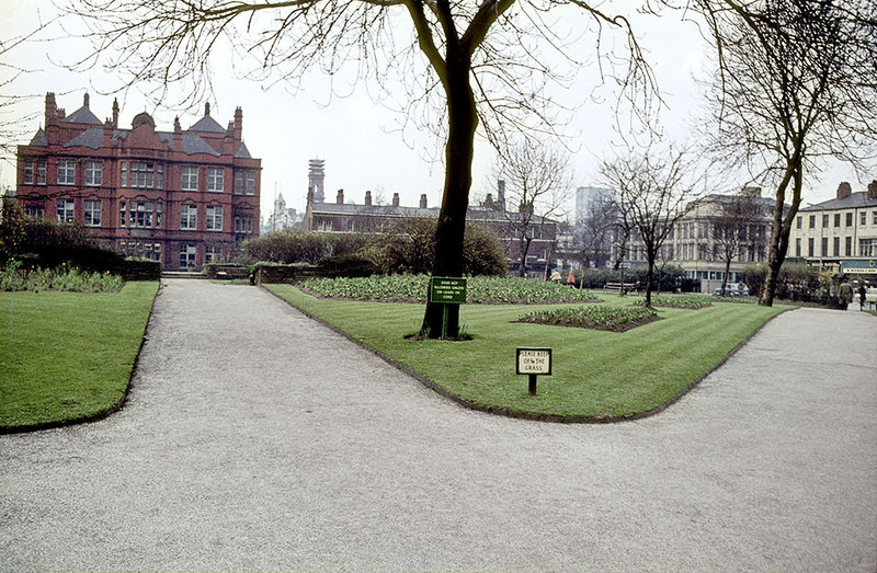 Grosvenor Square (All Saints Park), looking north towards the Cavendish School (the site of the current All Saints Building), about 1970.