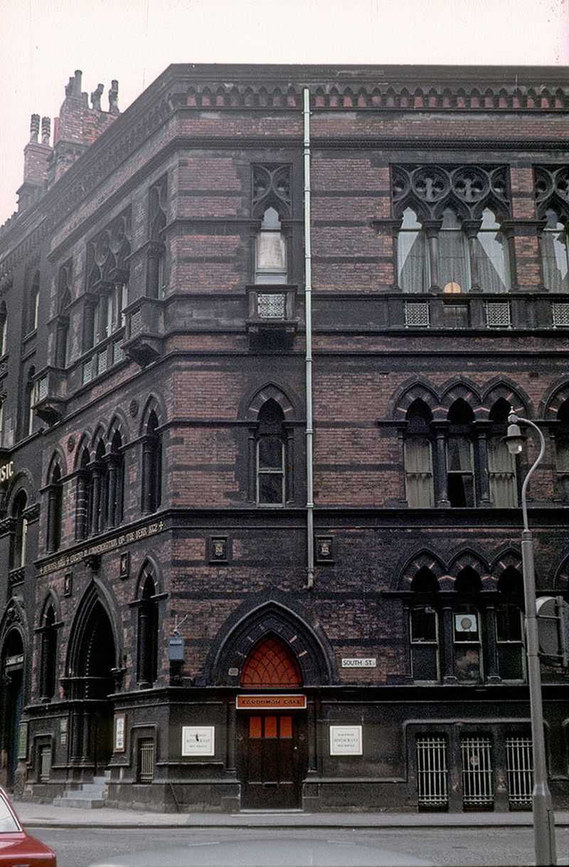 The Memorial Hall, on the south west corner of Albert Square. Designed by Thomas Worthington and built in 1863-66. This photo was taken, around 1970