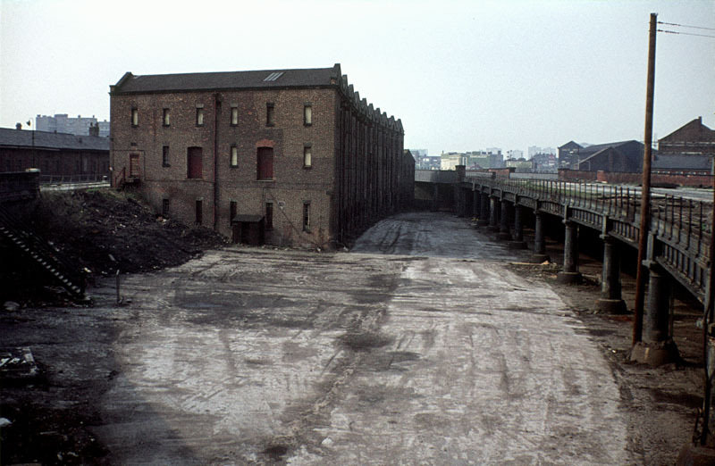 View of the Liverpool Road railway station site in Manchester, shortly after its closure in 1975.
