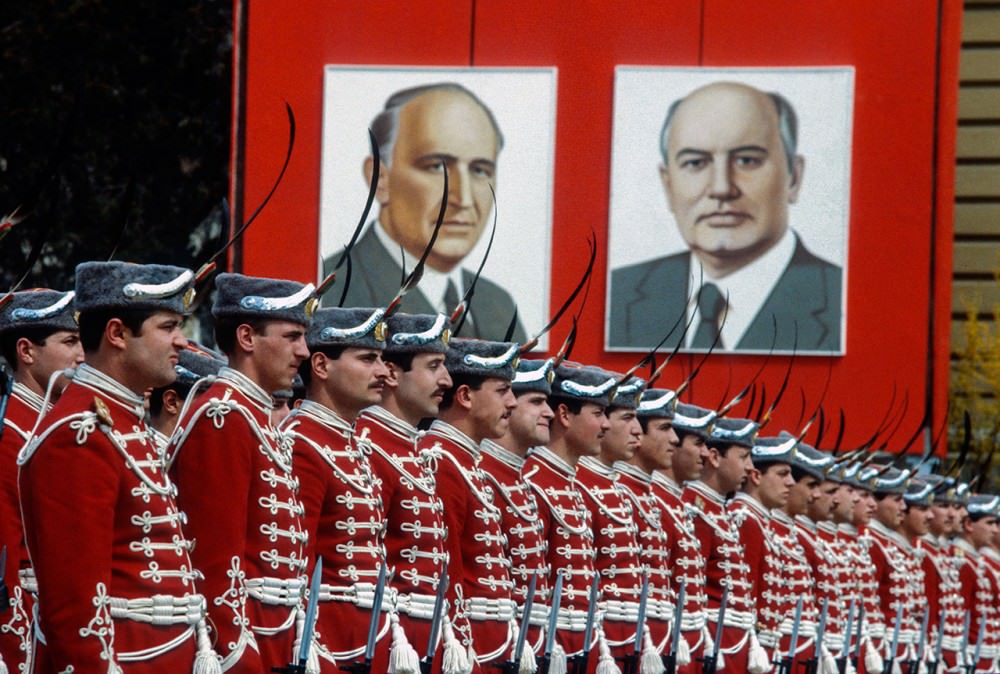 Guard of honour during visit of Mikhail Gorbachev in Sofia, 1980s.