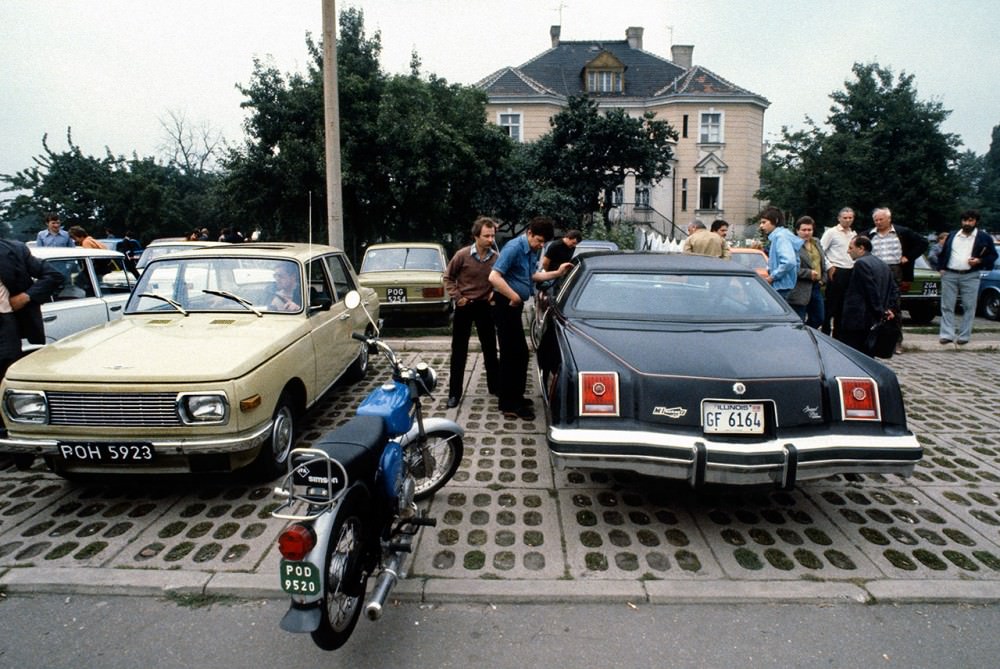 Used car market, Poznań, 1980s.