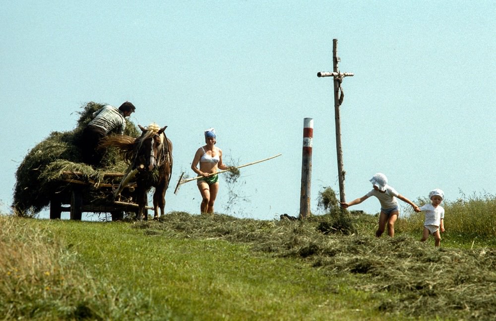 Family at work in the fields, 1980s.