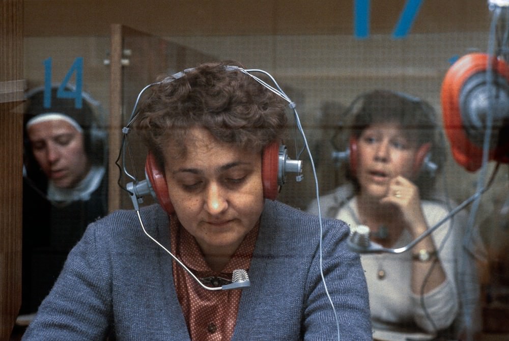 Learning English at a language school, Warsaw, 1982.