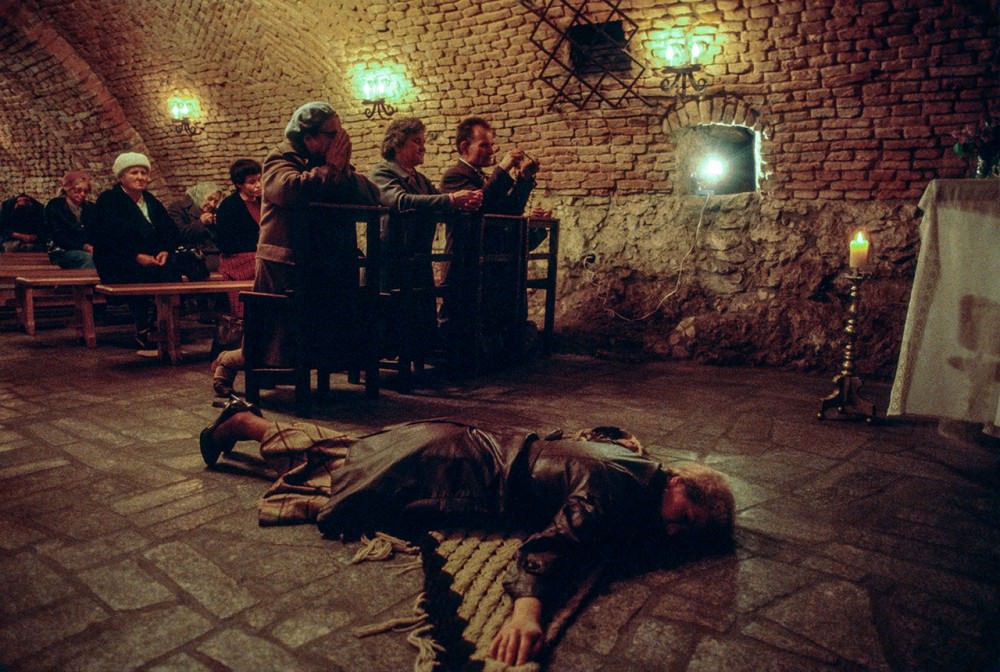 Prayers after assassination attempt on Pope John Paul II, Cracow, 1981.