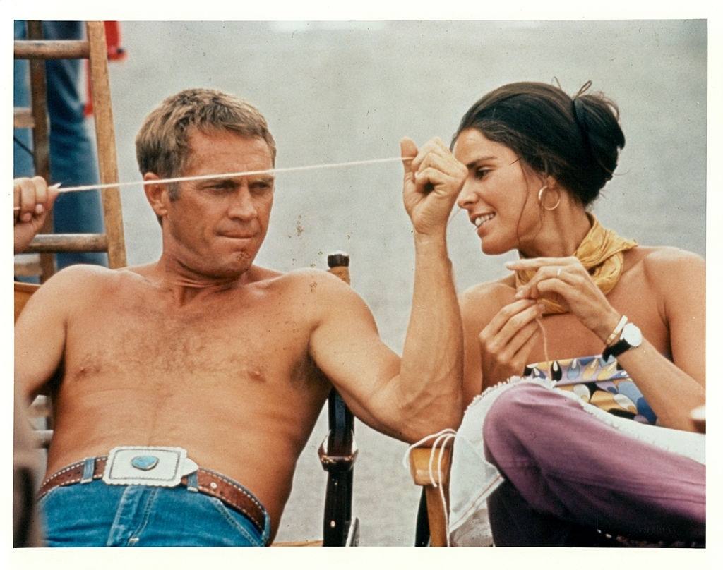 Ali MacGraw with Steve McQueen on the set of 'The Getaway', 1972.