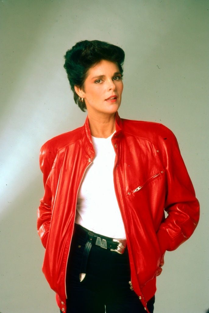 Ali MacGraw in a red jacket, 1983.