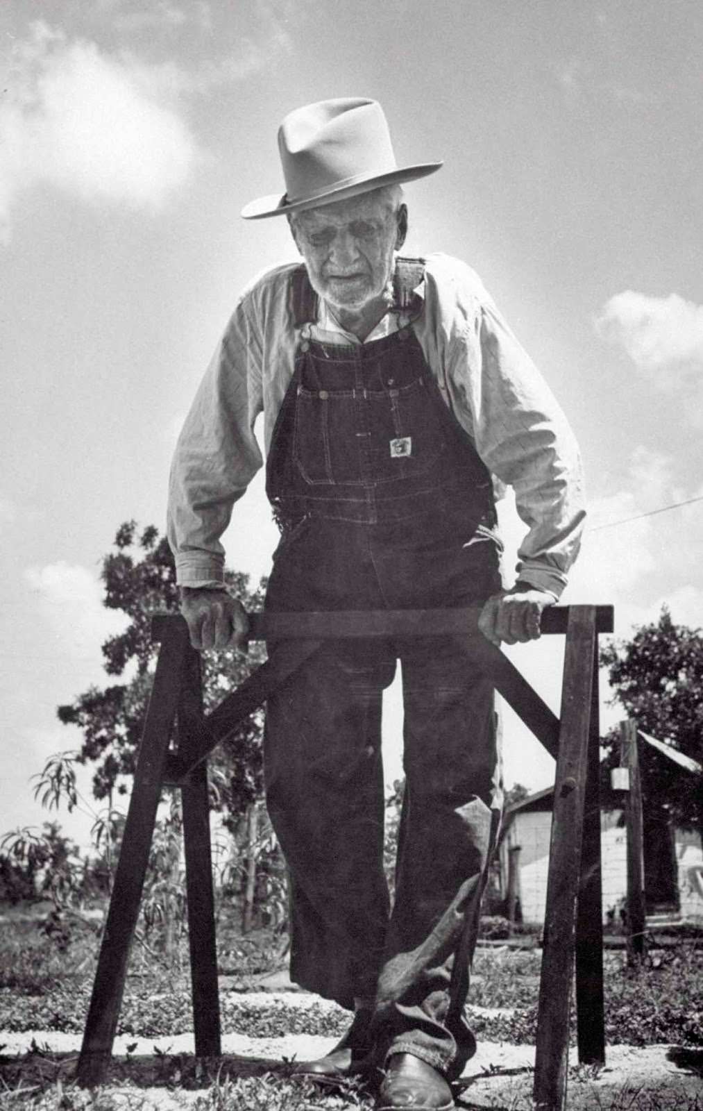 Self-proclaimed “Confederate Civil War veteran” walking through his yard. 1956.