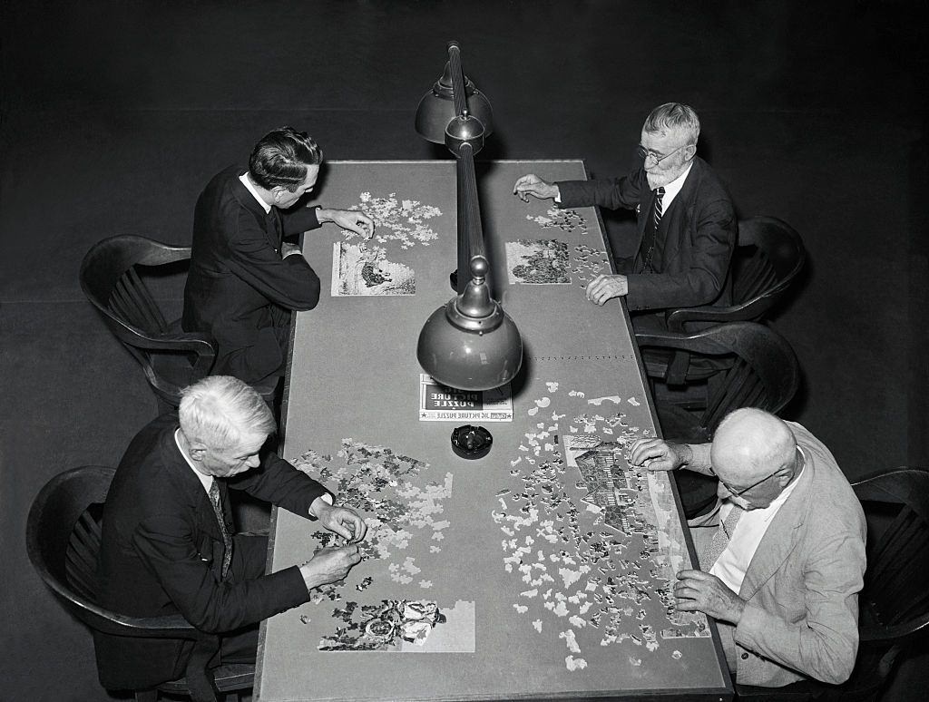 Civil War Veterans solving the Jig-Saw Puzzles, 1938.