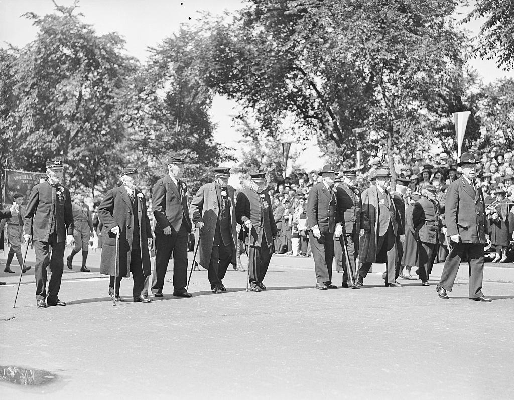 Veterans marching in the Grand Army of the Republic Memorial Day Parade in New York on May 30, 1938.