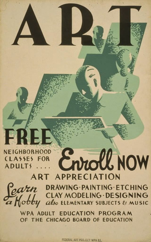 A WPA poster promoting New Deal Art programs, circa 1937