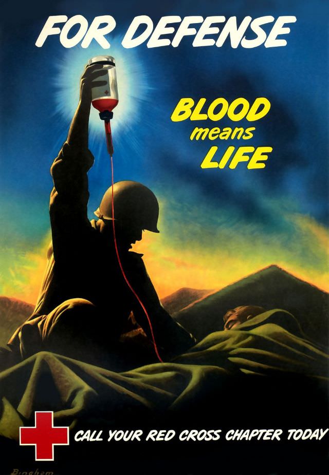 For Defense. Blood means Life. Call Your Red Cross Chapter Today”, 1943