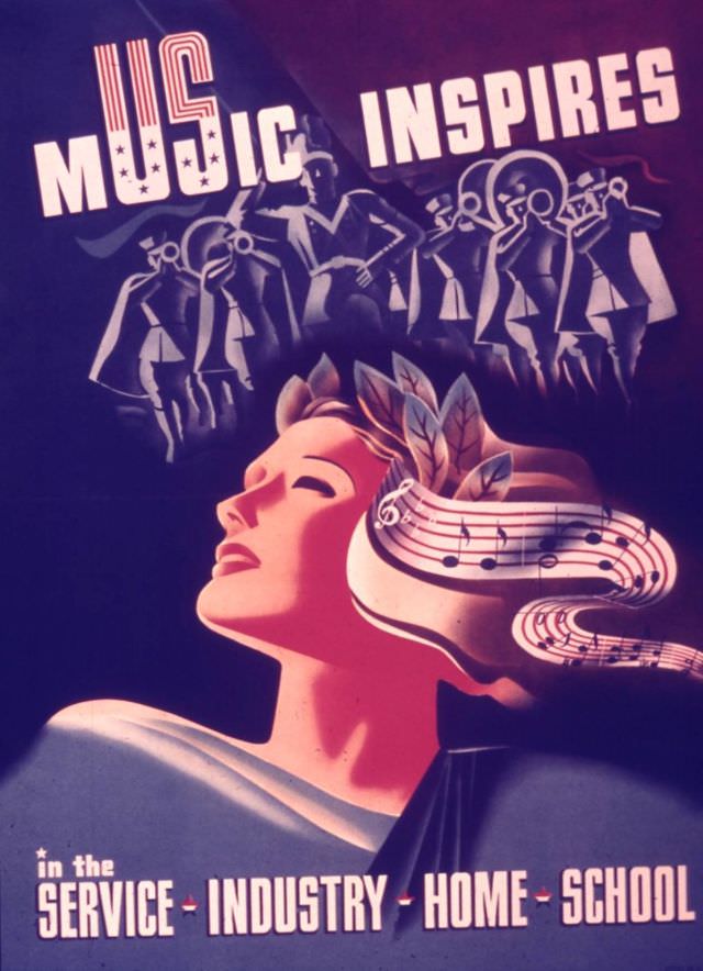 A Works Progress Administration poster touting the importance of music during World War II