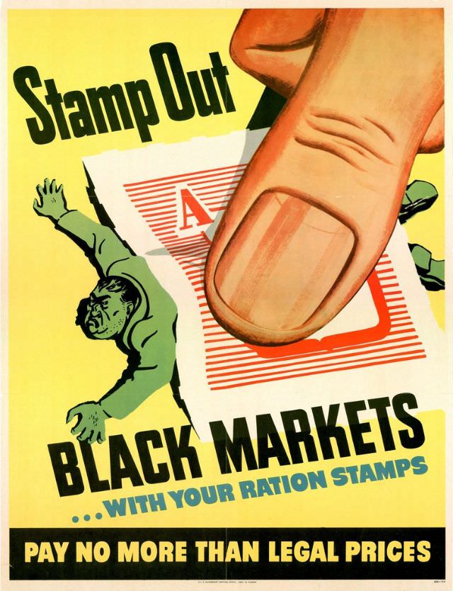 A World War II propaganda poster encouraging civilians on the home front to follow wartime rationing guidelines