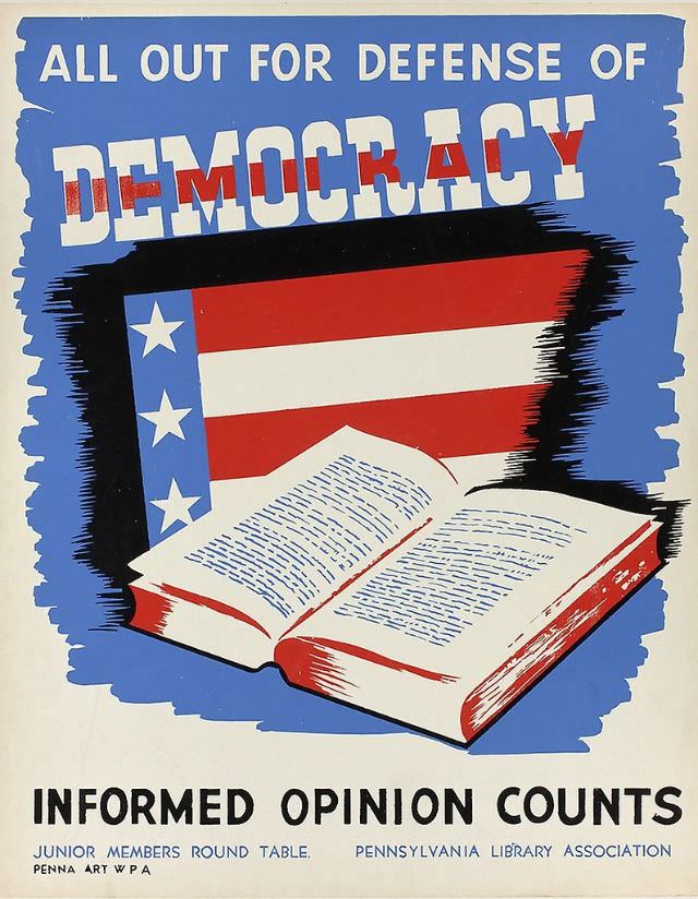 A WWII poster encouraging Americans to be more informed to defend democratic civic life