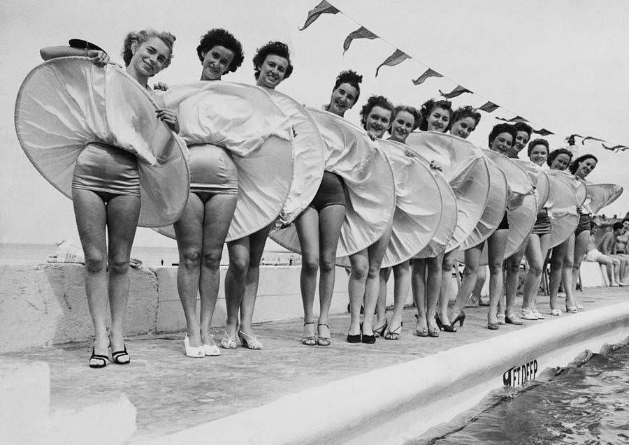 Entrants participate in a Miss Lovely Legs competition in Cliftonville, England