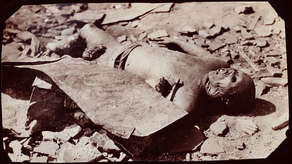 The charred corpse of a victim of the 1923 earthquake and fire which devastated Yokohama, Japan.