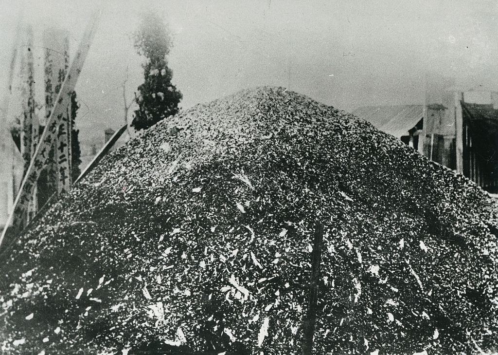 Ashes of the victims of fire whirl at the former Army Clothing Depot site.