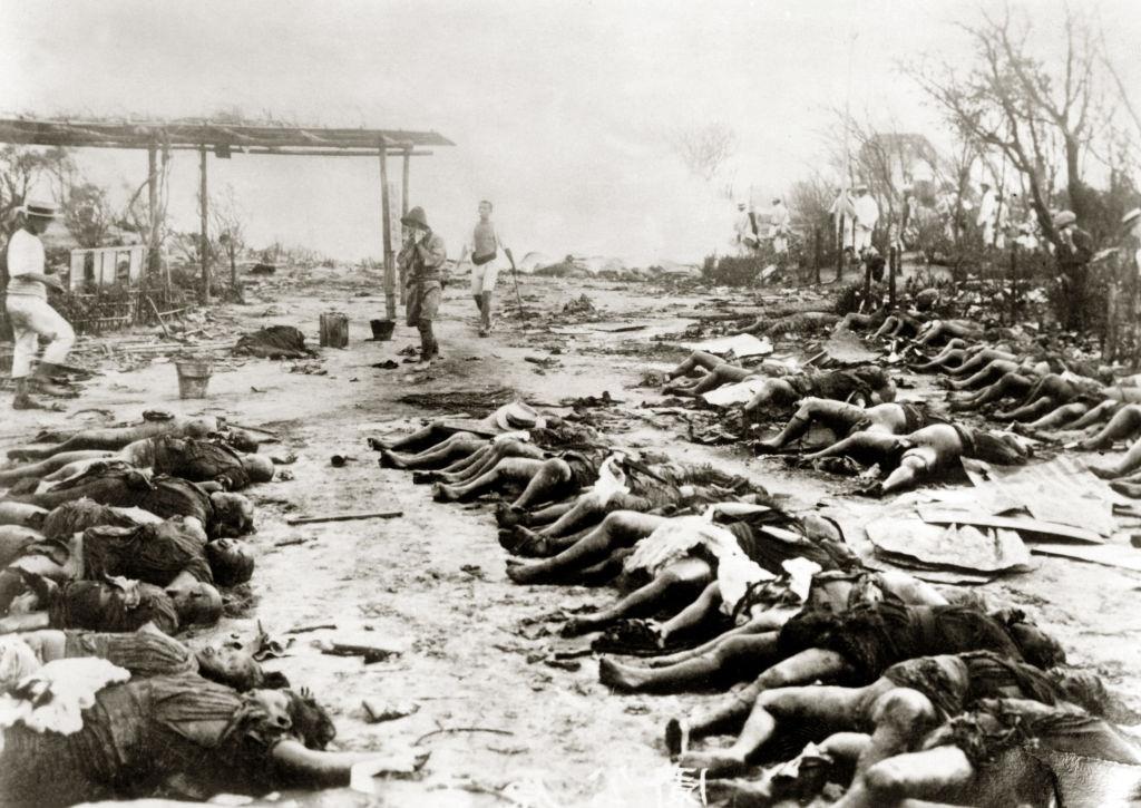 Corpses in Yokohama before cremation.