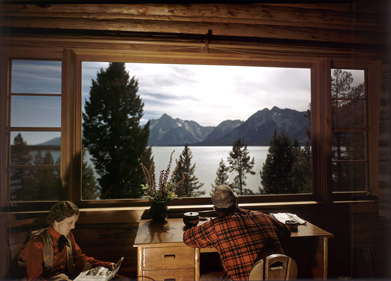 Jackson Lake and Grand Teton Mountain Range seen from the Ranch owned by Mr. and Mrs. Berol. Jackson Hole, Wyoming, 1948.